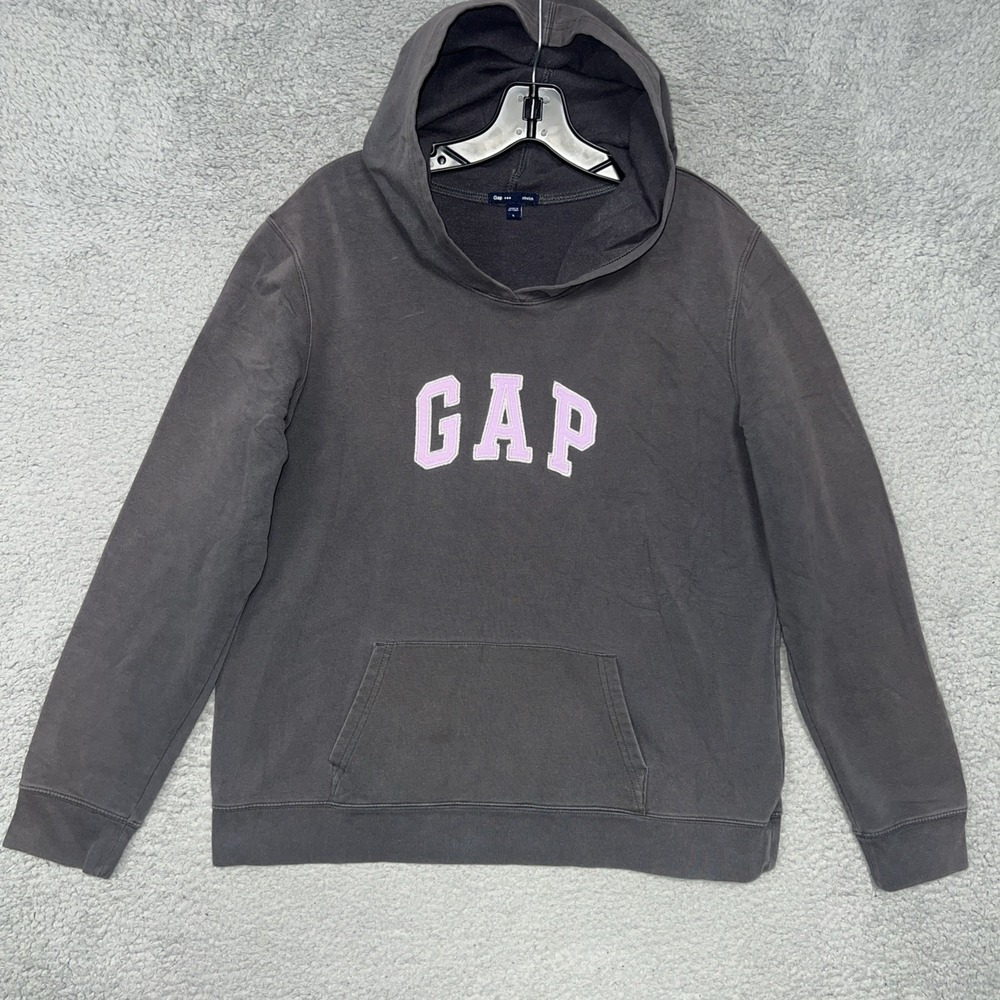 VTG Gap Hoodie Womens Sz L Gray Stretch Pink Stitch Spell Out Embroider Y2K 90s‎